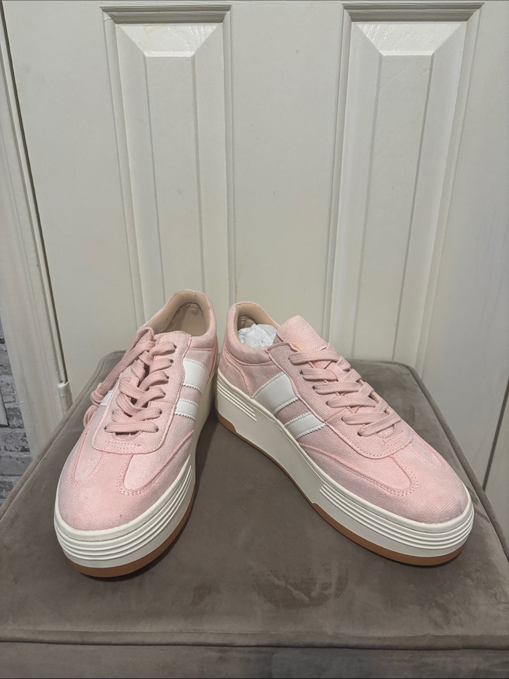 Madden Girl Pink and White Platform Lace-Up Sneakers